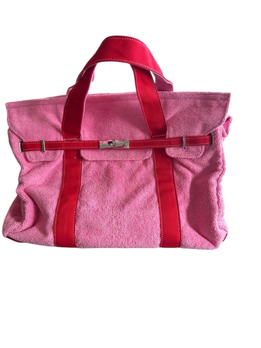 NEW RARE Boatkin Style Boat Tote Bag, Pink Terry Cloth, Red Trim, Beachy,